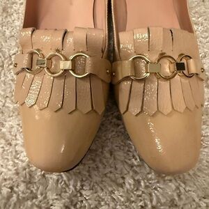 Kate Spade Cream Gold Flats with Fringe